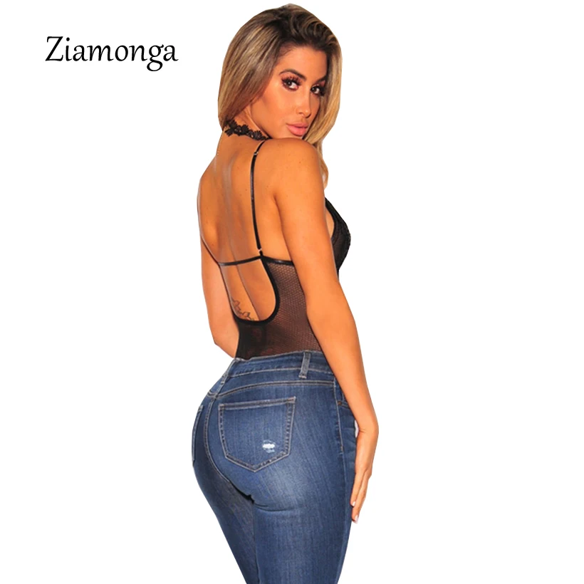 Ziamonga, Женский облегающий кружевной комбинезон, комбинезон, элегантный прозрачный, без рукавов, боди для женщин, с открытой спиной, облегающий, Клубные, вечерние, сексуальные, боди