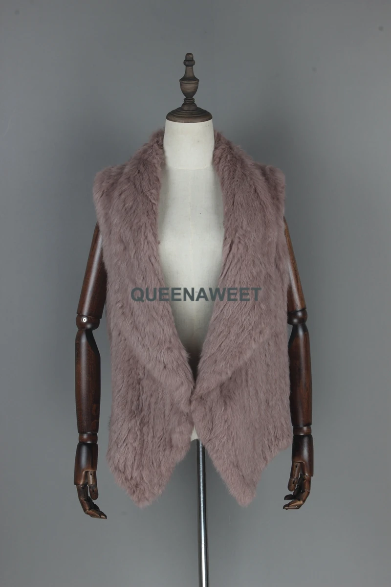 

Women Vest 100% Real Fur Thick Warm Gilet Knit Rabbit FurTurn-down Collar Sleeveless Winter Coat Jacket