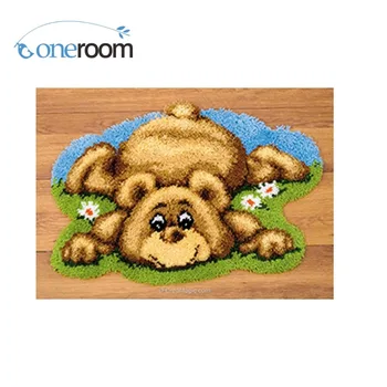 

ZD593 Bear lie Hook Rug Kit DIY Unfinished Crocheting Yarn Mat Latch Hook Rug Kit Floor