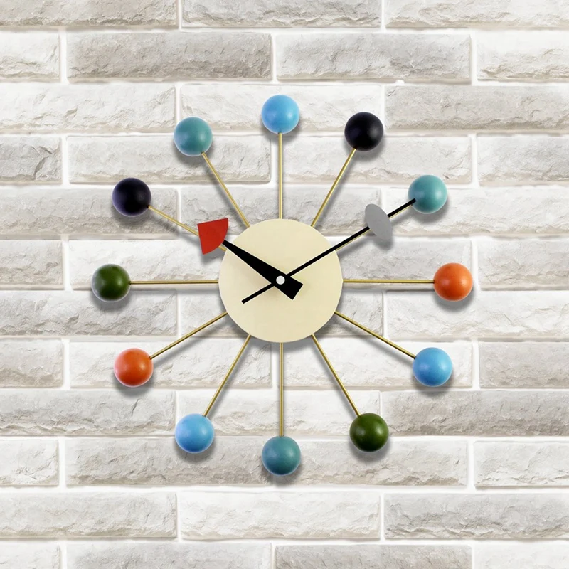 

Simple Colorful Ball Modern Clock Art Simulation Sport Decorative Candy Wall Clock Mixed Color Metal + Solid Wood Ball