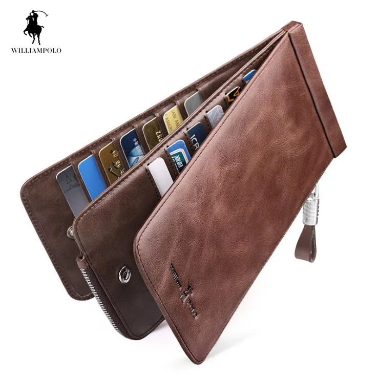 

2018 Business ID Card Holder Mobile phone Men Wallet Genuine leather Wallet Zipper Strap Clutch Bag