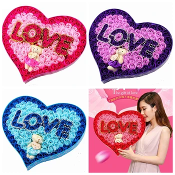 

100Pcs Love Bear Rose Soap Flower With Heart Shaped Gift Box Gift For Anniversary/Birthday/Wedding/Women'S Day/Valentine'S Day
