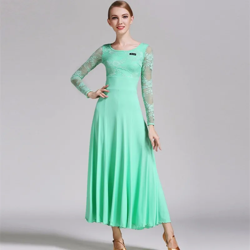 Round Neck Lace Stitcing Women Ballroom Dance Dress For Dancing Clothes Waltz Dress Modern Dance Costumes Rumba Wear