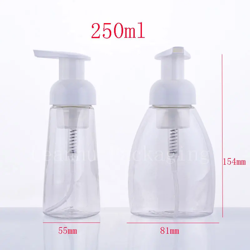 high quality 250ml clear plastic foaming PET bottles, dispenser with