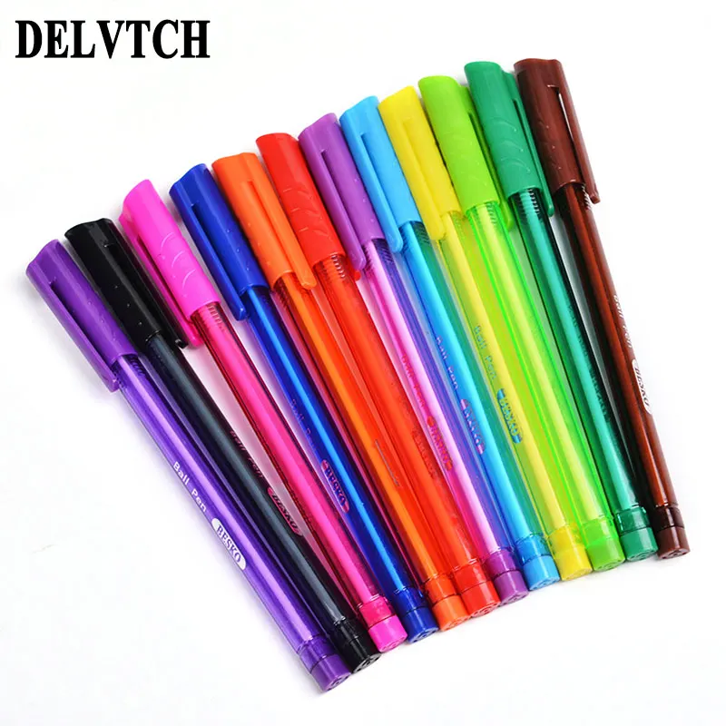

DELVTCH 12Pcs/set 1.0mm Color Ballpoint Pen Student Ball Pen Drawing Painting Art Marker Pen Office School Writing Stationery