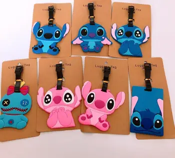 

10 pcs cartoon stitch Luggage tag PVC pendants suitcase decoration keychain Card Holder GG44