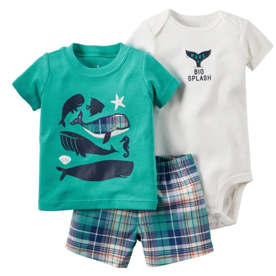 

3 Pieces Original Baby Boys Animal Pattern clothing, (Short Sleeve Shirt + pant) Summer Baby bebes Boy Clothes