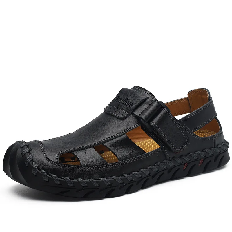 

2019 summer men sandals genuine leather beach sandals breathable non-slip handmade outdoor summer shoes for men big size 38-46