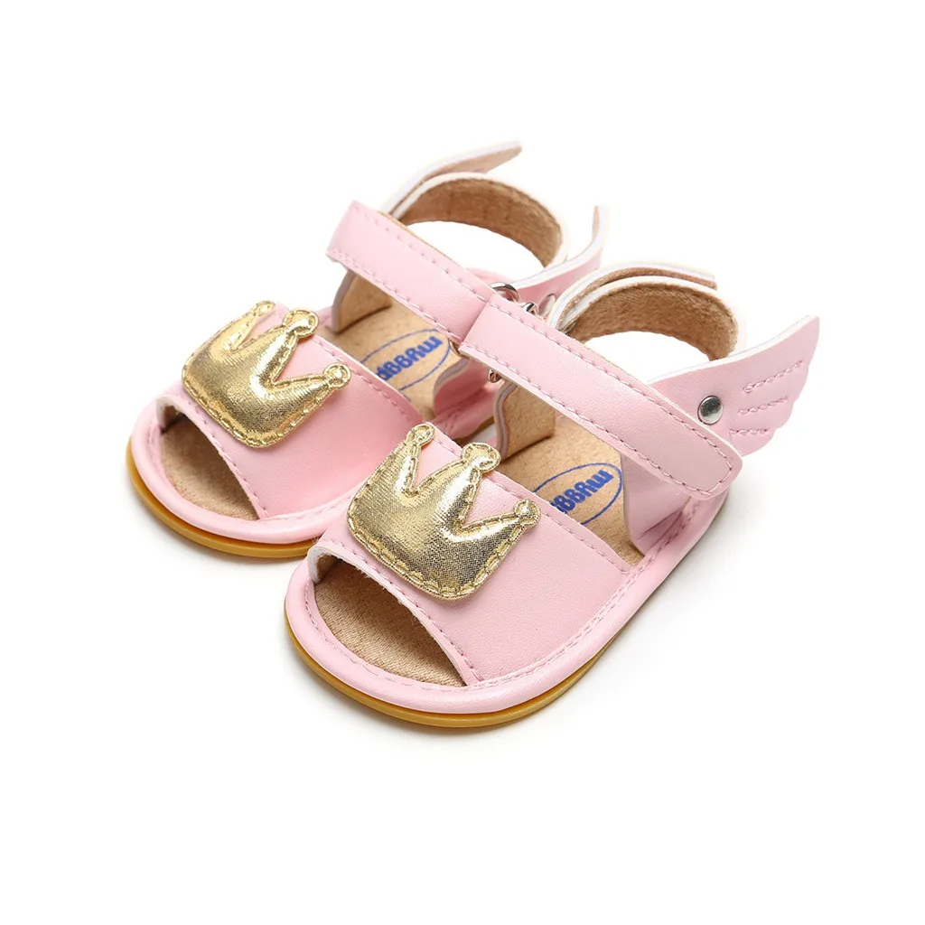 

MUQGEW Baby Girls Shoes Cute Crown Wing Hood&Loop Sandals for Girl Toddler Baby PU Leather Summer First Walkers Kid Shoes PINK