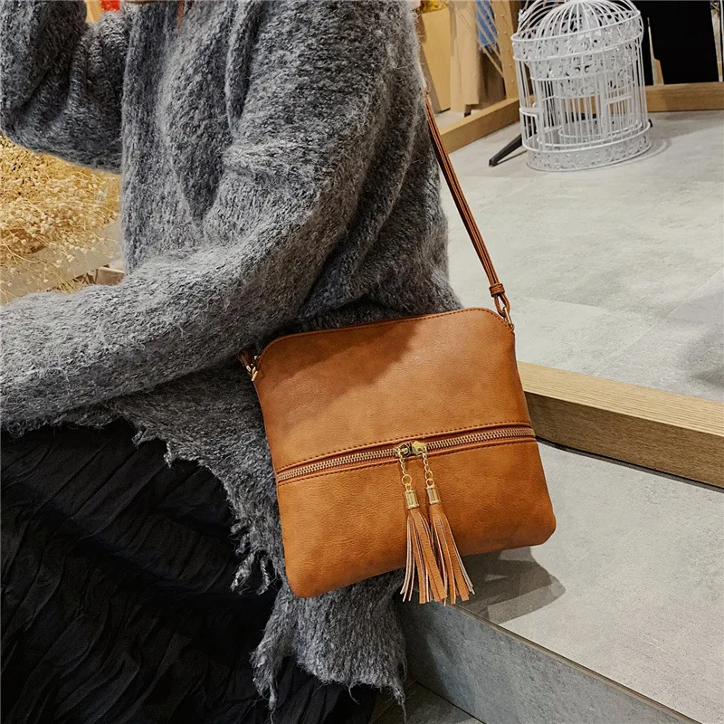 Gykaeo شرابة عارضة Crossbody حقائب للنساء الشارع التسوق المحمولة حقيبة كتف السيدات جلدية حقيبة ساع Sac