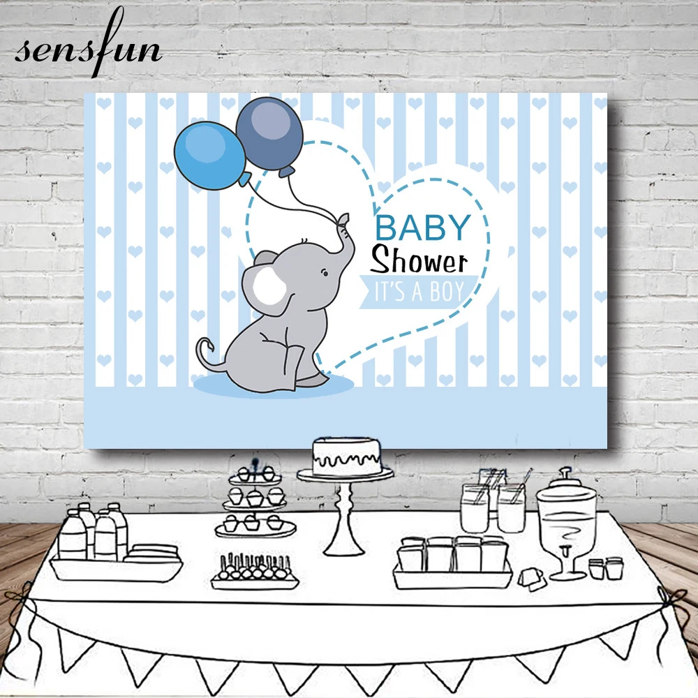 Sensfun светло-голубой тема Слоник для детского дня рождения фотографии декоративный воздушный шар сердце мальчиков Happy День рождения Фоны 7x5ft