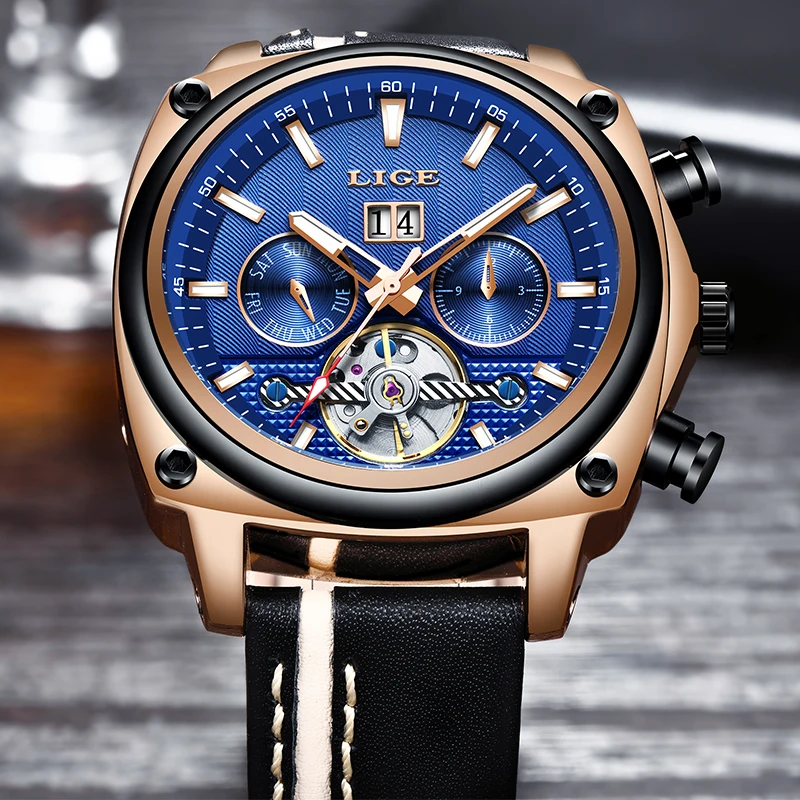 

Top Luxury Brand LIGE Watch Mens Sports Mechanical Watch Business Casual Waterproof Men's Watch Tourbillon Relogio Masculino+Box