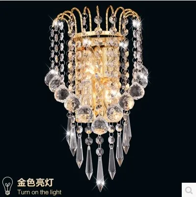 

Golden Stainless Steel Modern Led Crystal Wall Lamp With 2 Lights For Home Crystal Wall Sconce Arandela Aplik