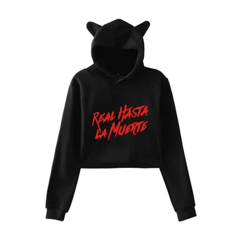 

2019 2019 real hasta la muerte fashion print Cat Crop Top Women summer pop Hoodies Sweatshirt Sexy POP K-pop cat hooded Harajuku