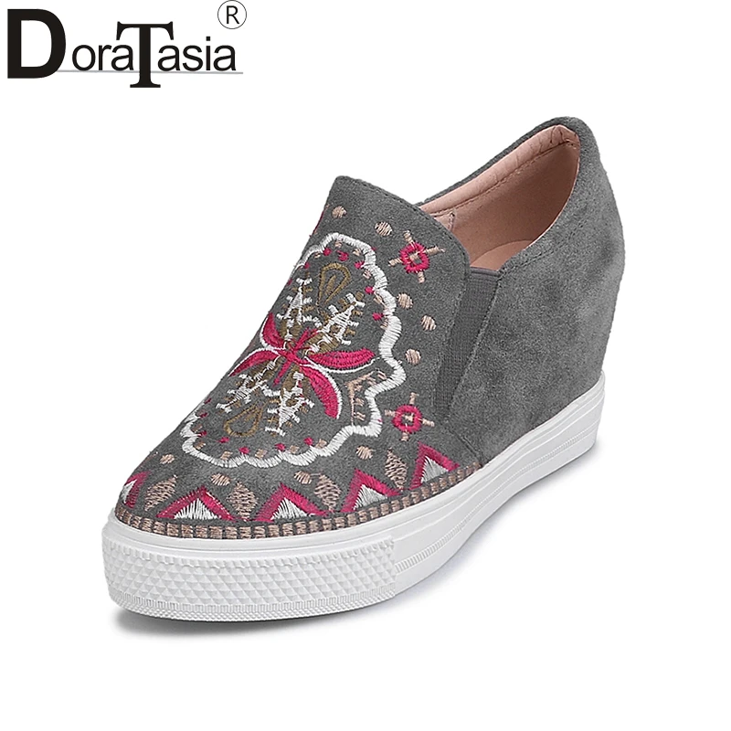 

DoraTasia 2018 Cow Suede Fashion New Brand Platform Women Shoes Woman height Increasing Elastic sneakers Pumps Woman Shoes