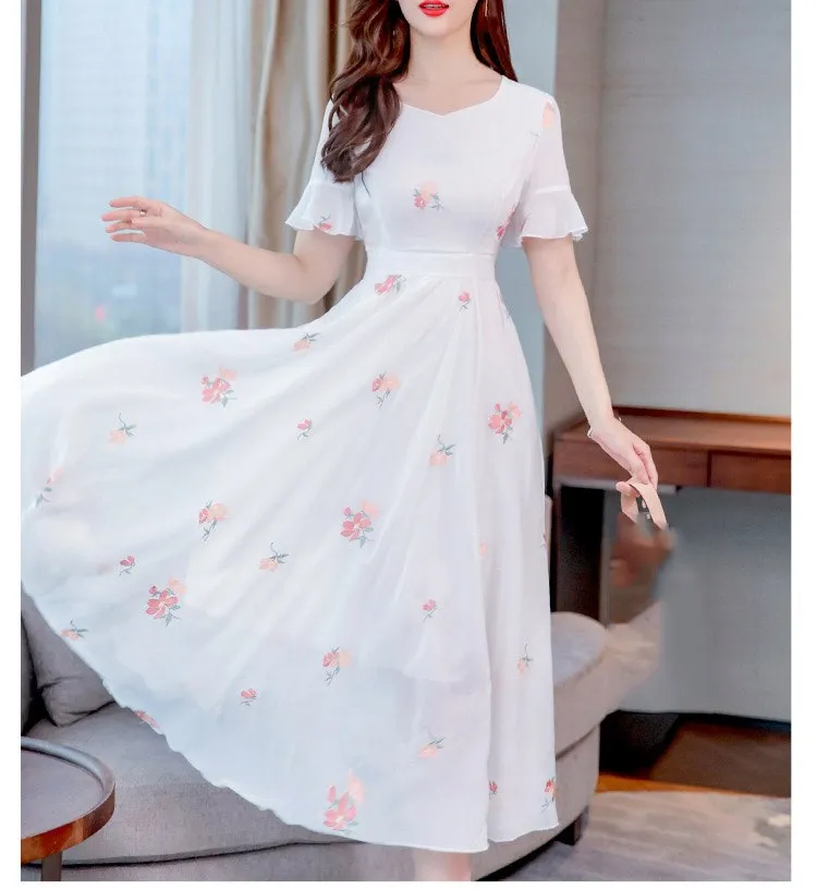 Женское платье с цветочной вышивкой Boho длинное пляжное из шифона треугольным