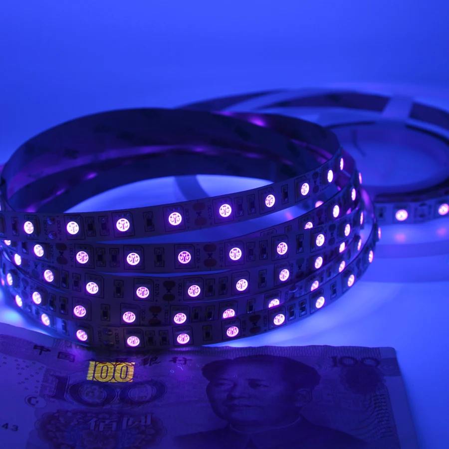 HTB14EYFof2H8KJjy0Fcq6yDlFXaj UV Led Strip light 5050 SMD 60leds/m 395-405nm Ultraviolet Ray LED Diode Ribbon Purple Flexible Tape lamp for DJ Fluorescence