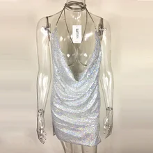 Kendall Jenner 21st Birthday Outfits Sexy Halter Sequined Party Dresses 2017 Summer Dress Backless Sequins Split Vestidos