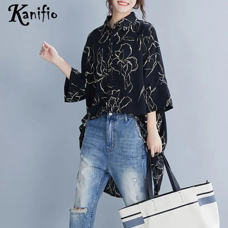 

Kanifio Oversized Plus Size Women Fashion Print Summer 2019 New Shirts Ladies Casual Loose Blouses Top Tees Female Tunics Blusas