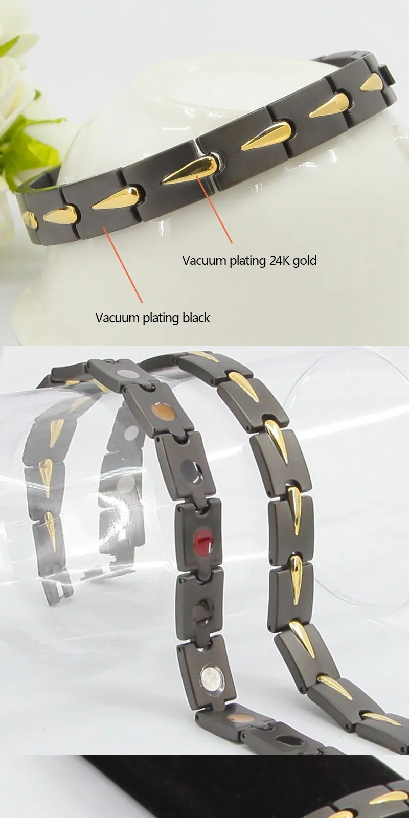 Титановый Модный магнитный терапевтический браслет, праздничные подарки для модных мужчин, энергетический браслет, черный золотой, взрослая версия
