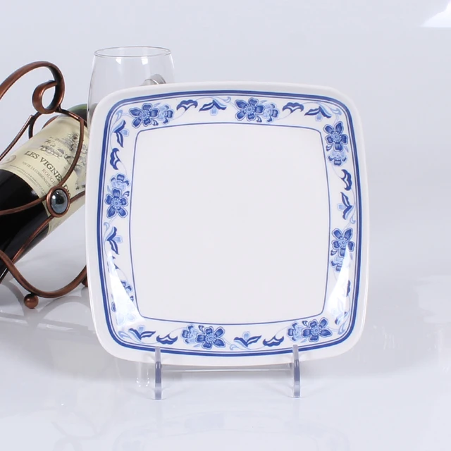 16 24cm Blue and white Flower Square Dinner Plates Melamine Tableware