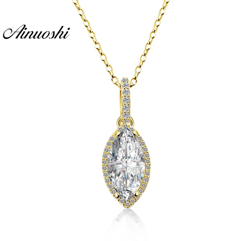 

AINUOSHI 10K Yellow Gold Ovoid Single Pendant 3ct Marquise Cut Highly SONA Simulated Diamond Women Engagement Separate Pendant