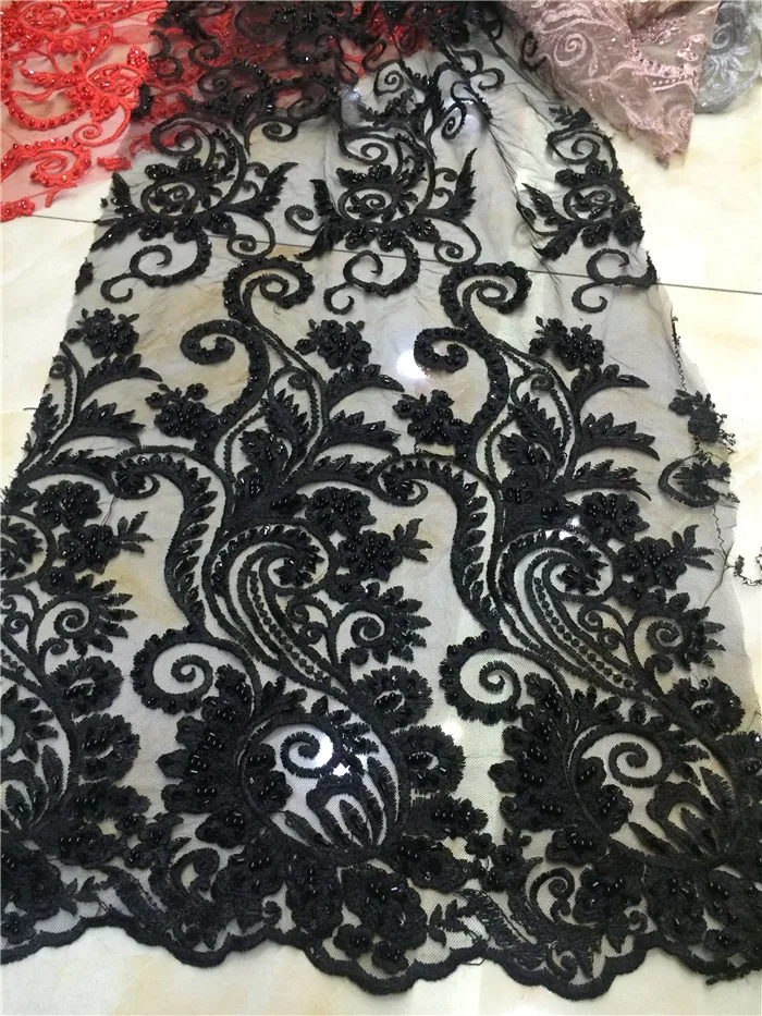 

Red African Lace Fabrics Black Gold Peach Pink White Nigerian French Lace Fabric 2017 High Quality Beaded Tulle Fabric