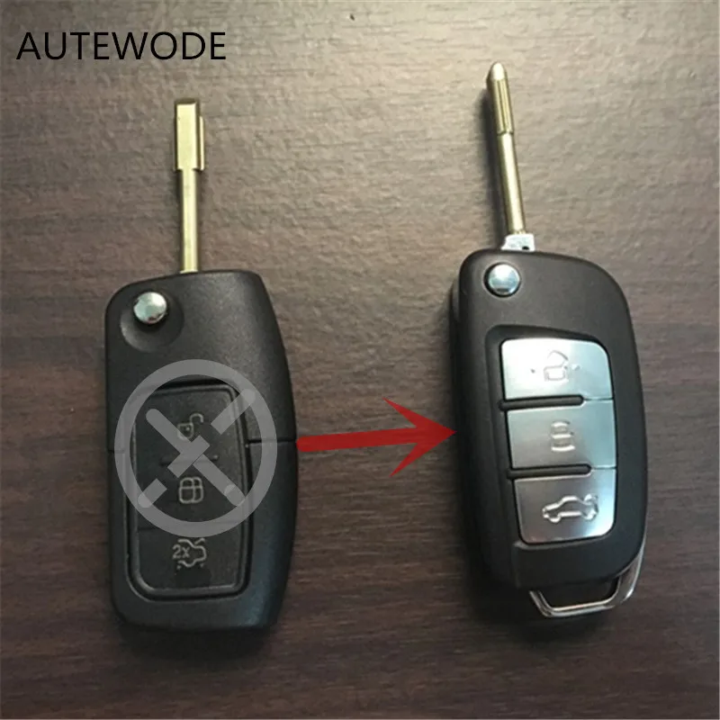 

AUTEWODE Modified 3 button flip remote car key case shell fob for FORD FOCUS MONDEO C MAX S MAX FIESTA GALAXY with HU101