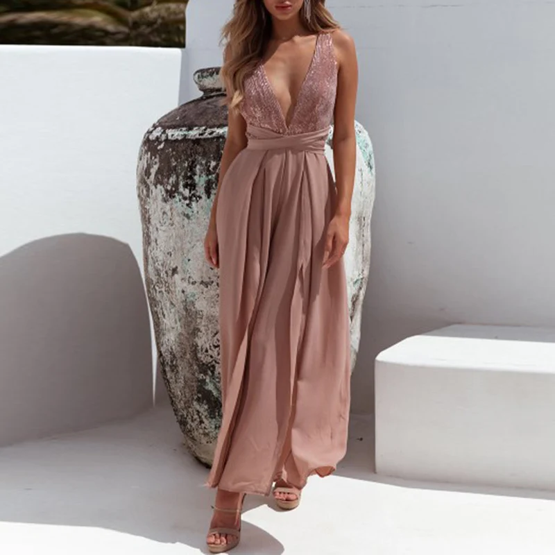 

Ladies Jumpsuit Women Bodysuit Clubwear Cross back Romper Fashion Trousers Stylish Casual Deep v-neck Playsuit