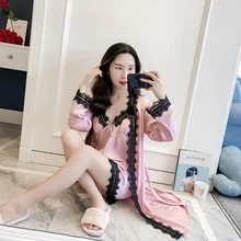 Розовая Летняя ночь халат пикантные Для женщин из 2 предметов топ на Костюм пижамы наборы повседневные пижамы Домашняя ночная рубашка халат для сна Ванна платье