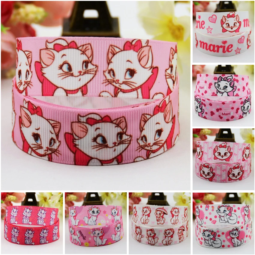

7/8'' (22mm) Marie Cat Cartoon Character printed Grosgrain Ribbon party decoration satin ribbons OEM 10 Yards