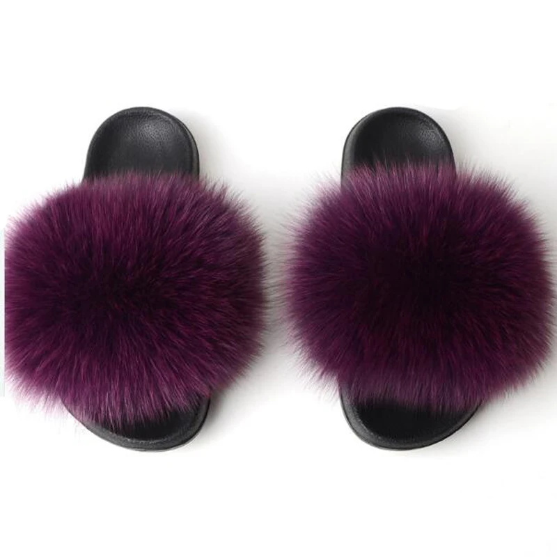 2018 fuchs Haar Strand Hausschuhe Weiches Fell Flip-Flops Slides Schuhe Pelzigen Hausschuhe EVA Bottom Sommer Schuhe Frauen Dame