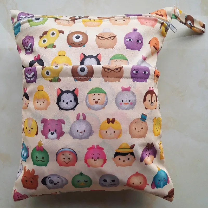 

56styles Animal Printed Baby two Zippered Wet/Dry Diaper Bag - Waterproof Wet and Dry Cloth Diaper Bags Wet Swimsuit Bag WetBag