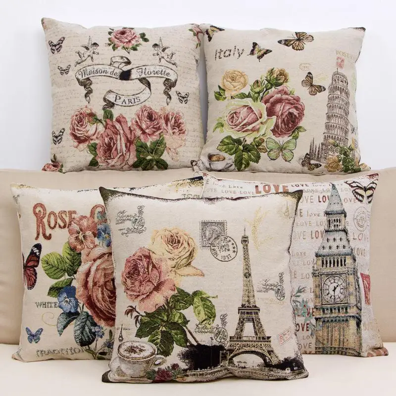 

Vintage Decorative Home Cotton Pillow Soft Sofa cushions Living Room Bed Chair Seat Waist Throw Cushion Rose Flowers Pillowcases