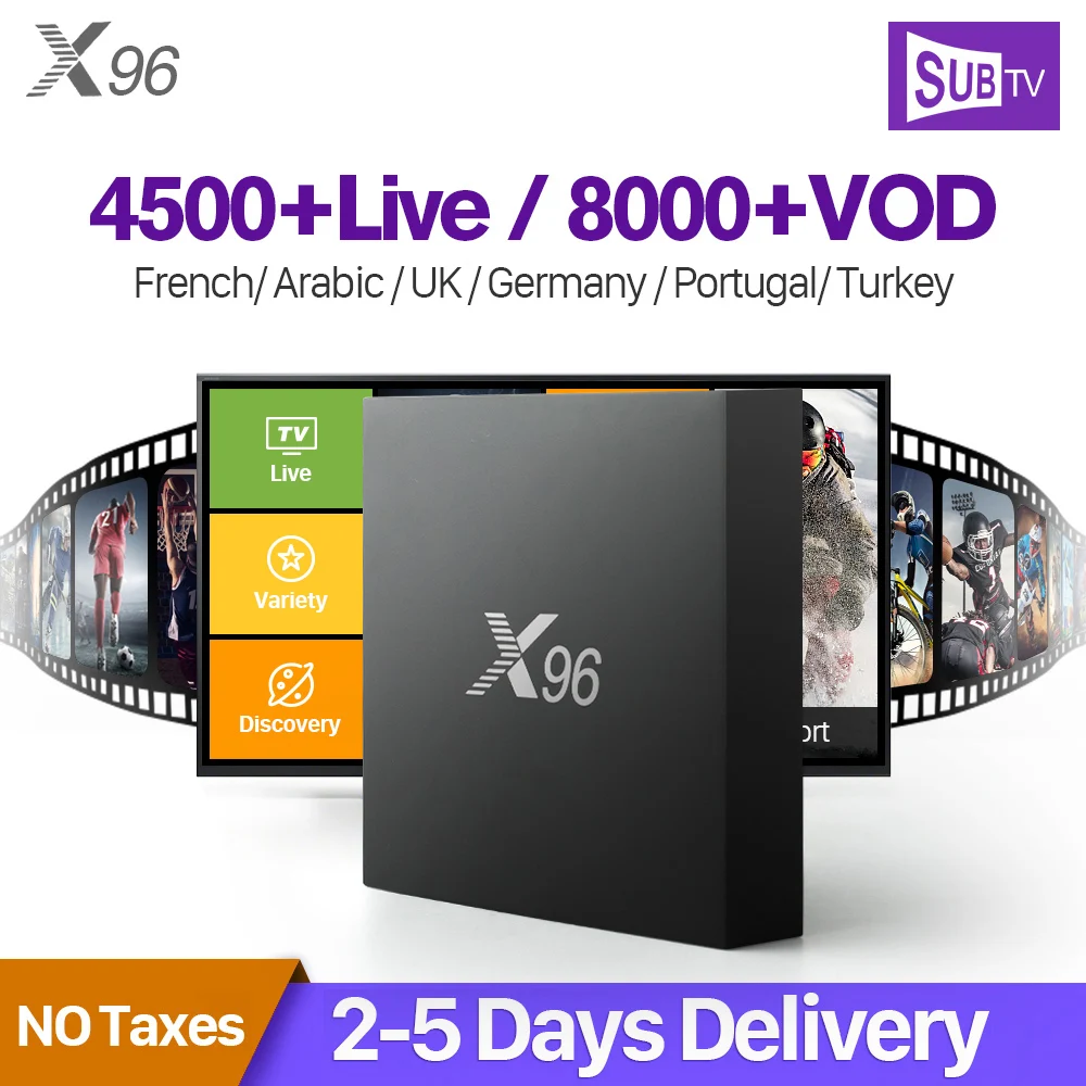 

X96 France Arabic IPTV Receiver Android Amlogic S905X Octa Core Wifi TV Box With SUBTV IPTV Subscription 1 Year IPTV French