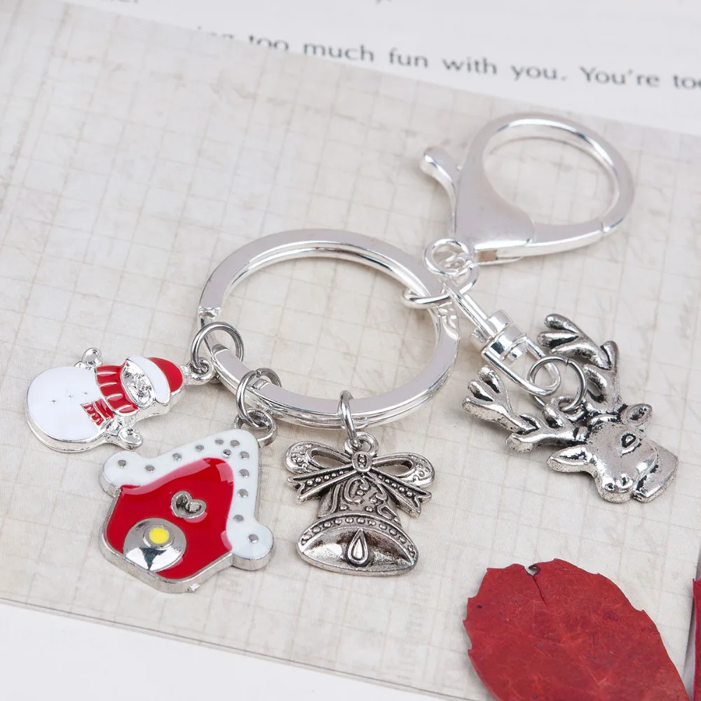 

Doreen Box Key chain & Key ring Christmas Snowman Reindeer House Christmas Jingle Bell Carved White & Red Enamel 9.6cm, 1 PC