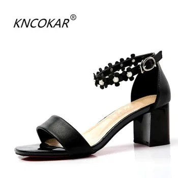 

KNCOKAR 2018 The new summer women's one-character strappy sandals have a thick, leathery, fish-billed, open-toed sandal