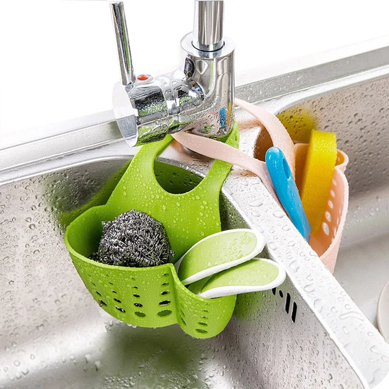 

Multifunction Eco-feiendly Kitchen Sink Sponge Storage Hanging Basket Adjustable Snap Button Type Drain Rack Faucet Storage Tool