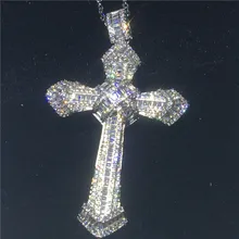 Роскошная подвеска с большим крестом с necklace ем 925 стерлингового серебра фианит AAAAA вечерние свадебные подвески для женщин и мужчин ювелирные изделия