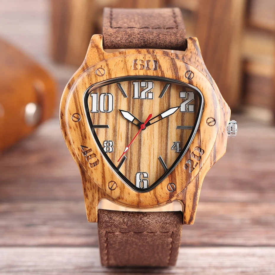 Mens Wooden Watch Creative Inverted Geometric Triangle Shaped Big Numbers Dial Quartz Clock Male Genuine Leather Reloj de madera 2017 Christmas Gifts (20)