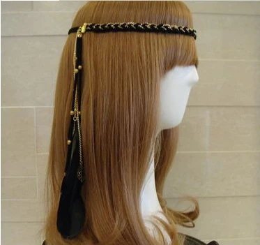 ZH0253 IVY Store Metal chain headbands Feather pendent fascinator base indian hair accessories | Украшения и аксессуары