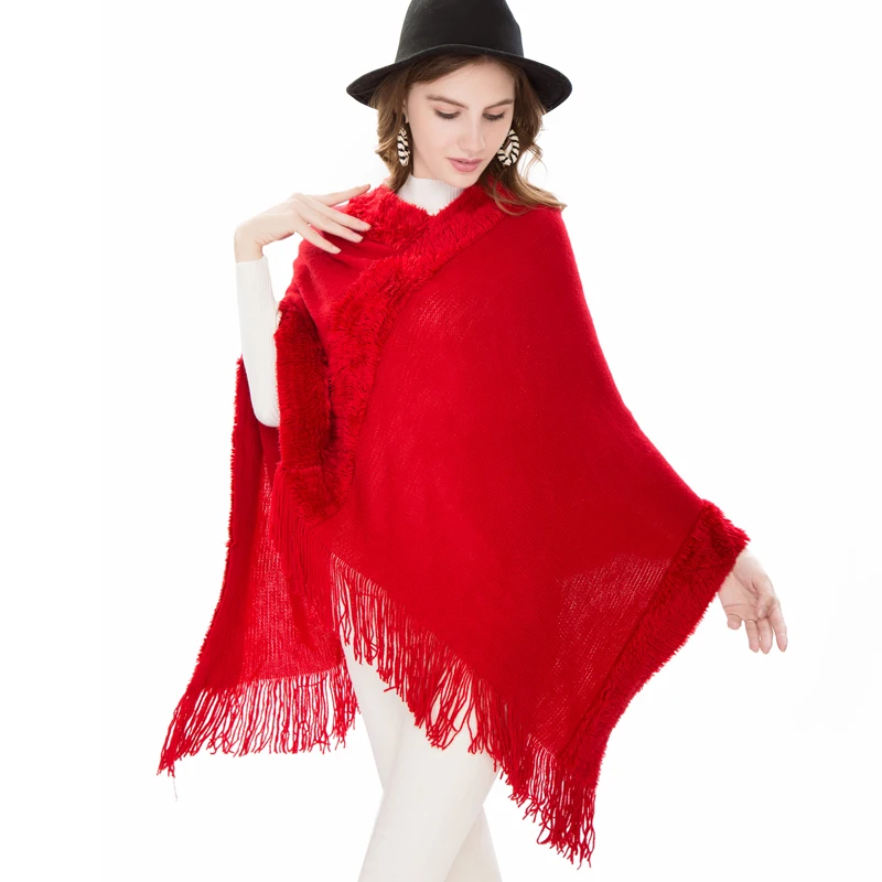 High Quality Faux Fur Women Pashmina Solid Color Cashmere Scarf Tassel Ladies Winter Thick Warm Female Fashion Shawl&ampCapes | Аксессуары