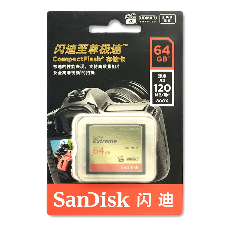 Карта памяти SanDisk Extreme CompactFlash 32 ГБ, 64 ГБ и 128 ГБ VPG-20 UDMA 7 CF карта Full HD видео для DSLR Камера читать 120 МБ/с. SDCFXS