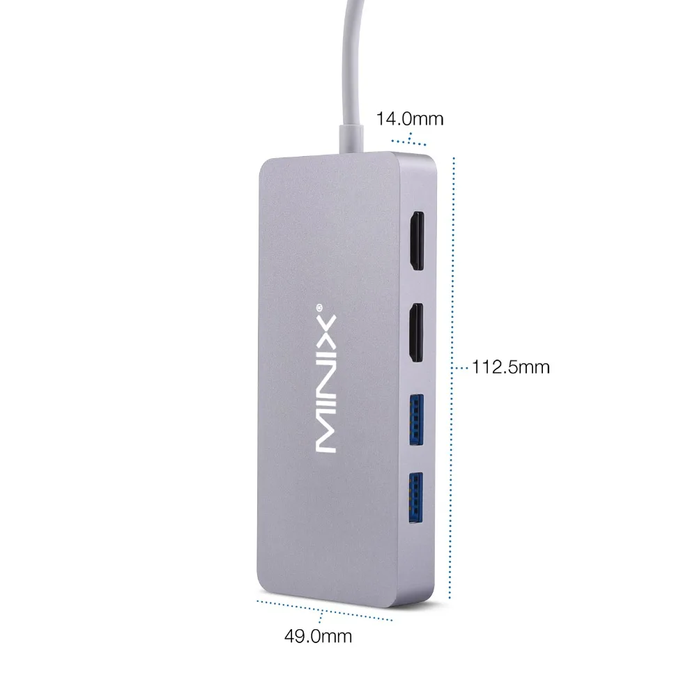 MINIX USB-C концентратор многопортовый адаптер с двойным HDMI выходом 4K адаптер 3 USB 3,0 Gigabit Ethernet USB-C Зарядка для Apple MacBook