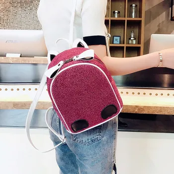 

2019 new Fashion Cute cat Women Backpacks Cartoon Kawaii Bagpacks Gold velvet Women Girls School Bags Leather Backpack Mochila