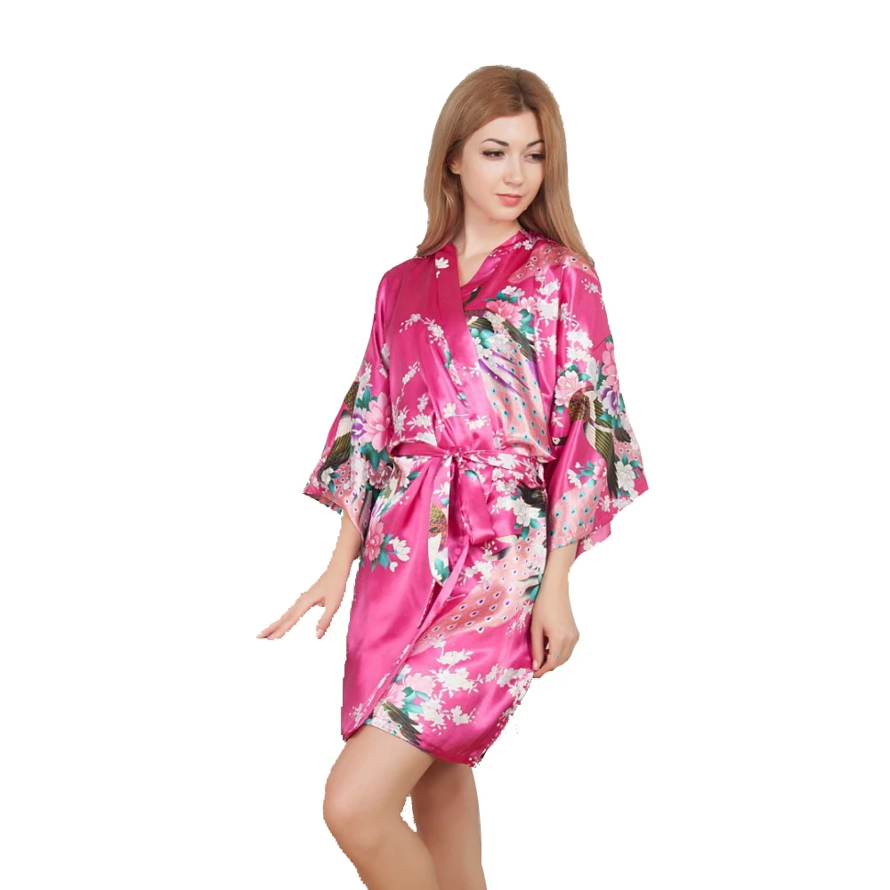 

New Wedding Bride Bridesmaid Robe Floral Bathrobe Short Kimono Night Robe Bath Robe Dressing Gown For Women One Size D125-07