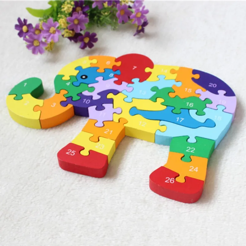 Полезная головоломка 26 Английский, алфавитно-цифровой слон деревянный пазл Собранный Строительный Блок Детские деревянные игрушки Белый шрифт