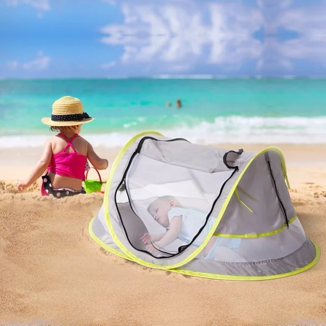 Large Baby Beach Tent Infant Sun Shelters Pop Up Folding Travel Bed Mosquito Net Sunshade Green, 110x60x38cm Portable Baby Travel Tent UPF 50 