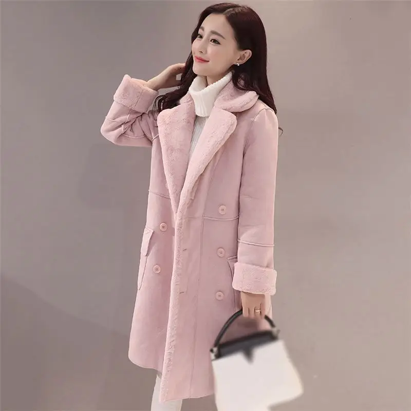 New 2018 Winter Women Lambswool Suede Coats Jacket Thicken Coat Female Casual Warm Long Sleeve Parka Jacket Long Overcoat Q123