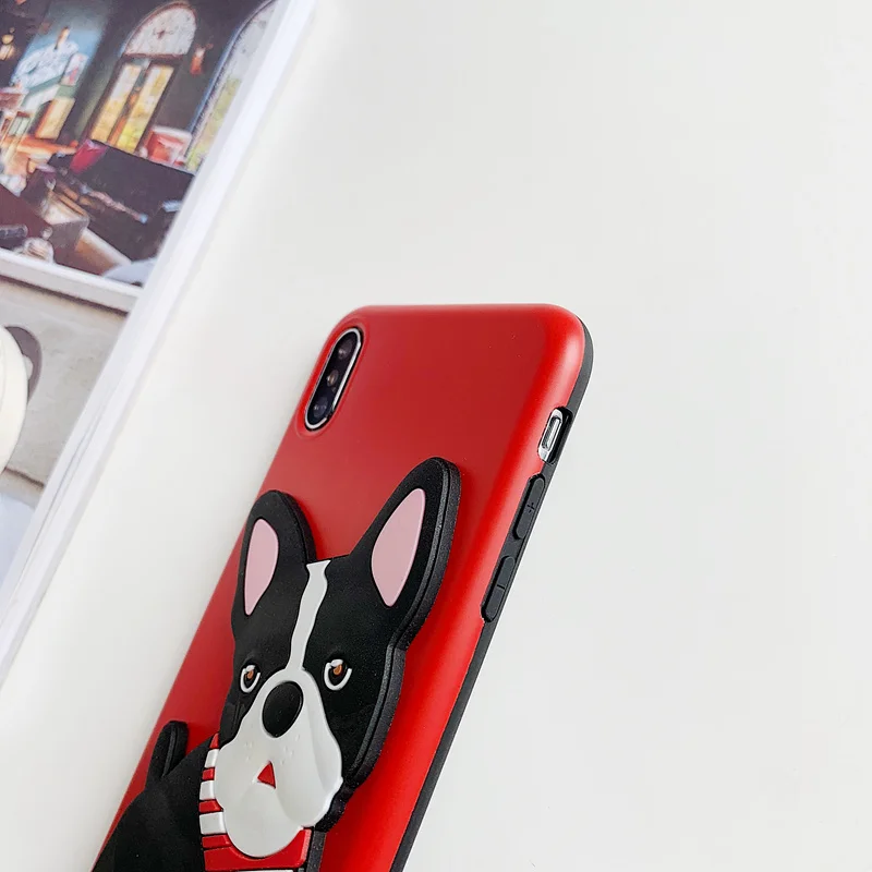 3D чехол с изображением бульдога Bichon пуделя для iPhone 7 6 6S 8 Plus X XS XR XS Max мягкая задняя крышка с подставкой для питомца собаки защитный чехол из ТПУ